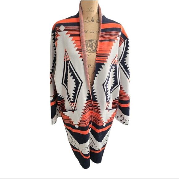 OLIVER O Orange Aztec Medium Weight Sweater Cardigan Duster Plus Size 3X New‎ - Picture 1 of 11